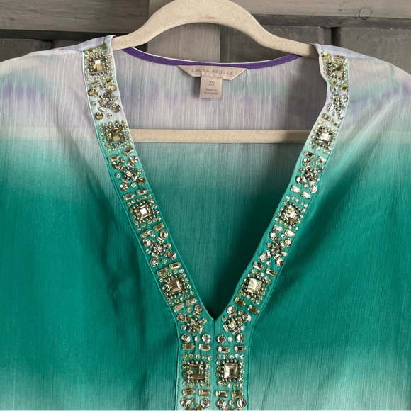 Laura Ashley Women’s Gradient Aqua white purple‎ swim coverup Size 2X sheer - Picture 4 of 6